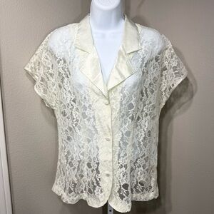 Victoria Secret‎ Vintage Gold Label Lace with Satin collar Top Size Medium